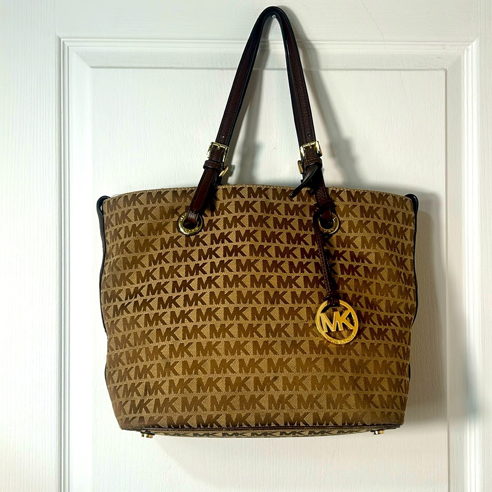 MICHAEL KORS TOT BAG BROWN TAN LOGO SHOULDER BAG